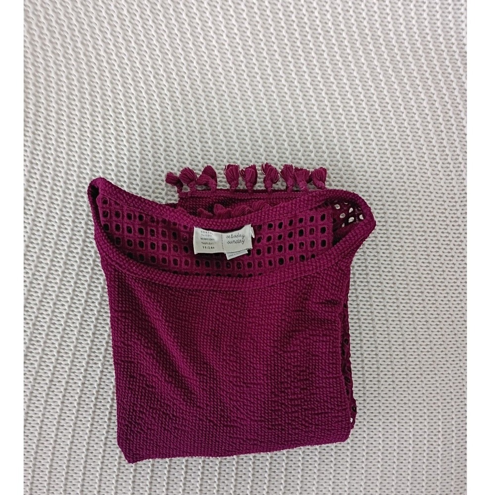 Anthropologie Saturday Sunday Magenta 100% Cotton Crochet Tassel Boho Blouse S - Picture 11 of 11